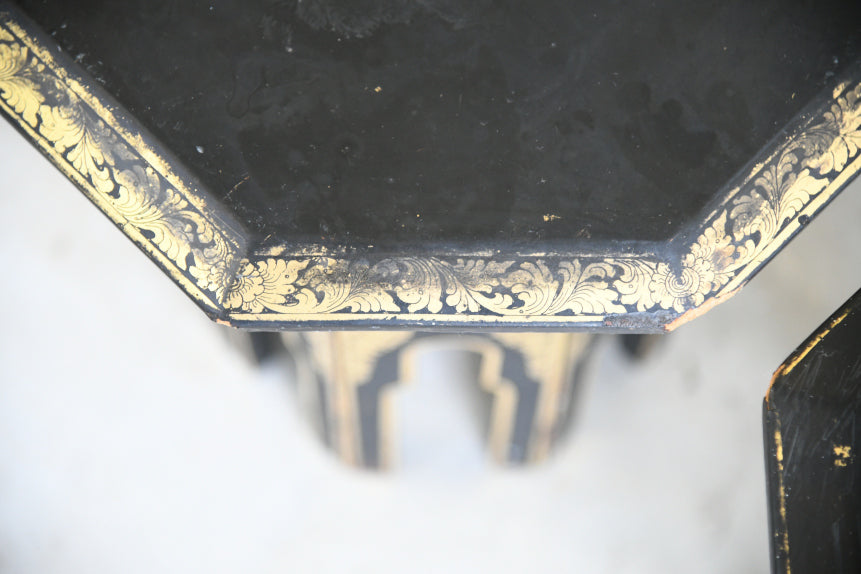 Pair Eastern Black & Gilt Occasional Tables