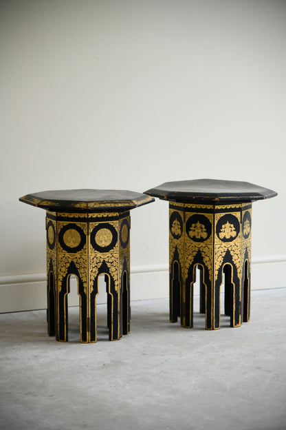 Pair Eastern Black & Gilt Occasional Tables