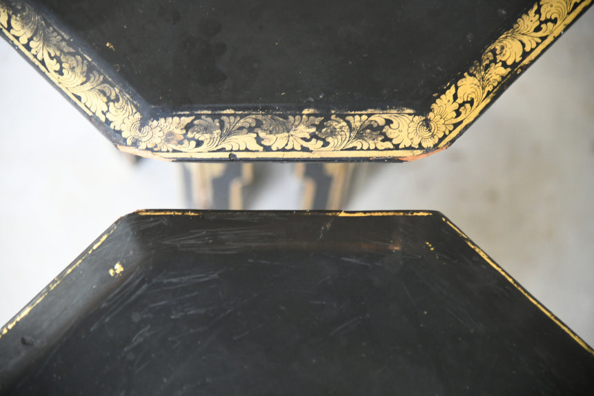 Pair Eastern Black & Gilt Occasional Tables