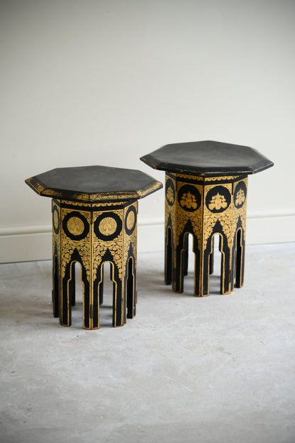 Pair Eastern Black & Gilt Occasional Tables