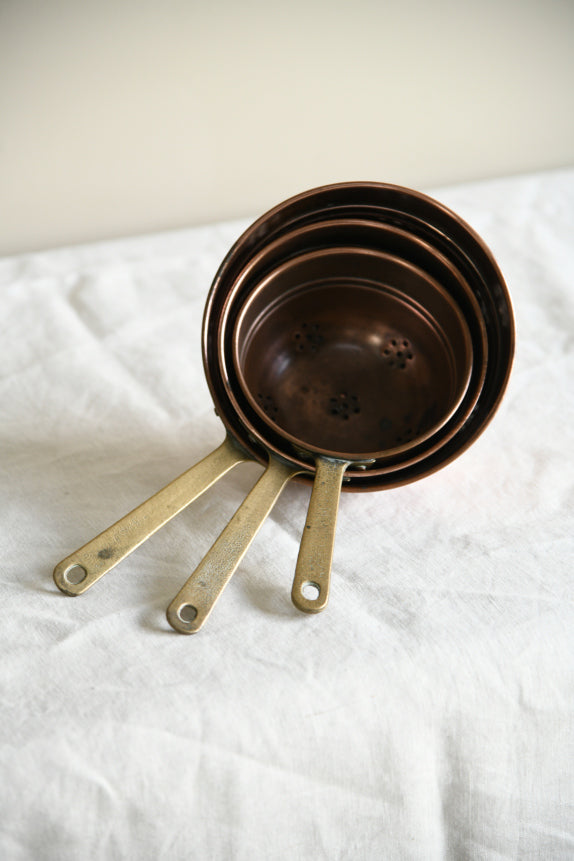 Vintage French Copper & Brass Graduated Colanders