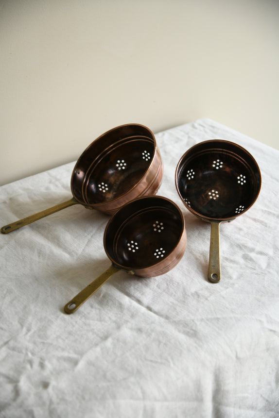 Vintage French Copper & Brass Graduated Colanders