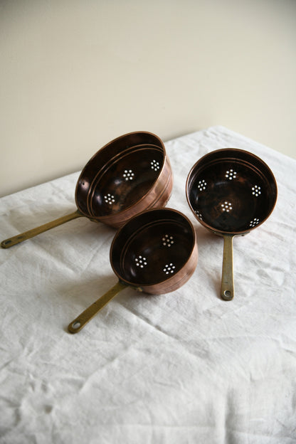 Vintage French Copper & Brass Graduated Colanders