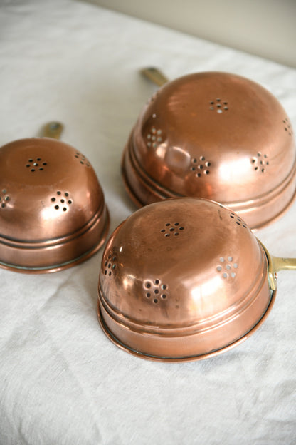 Vintage French Copper & Brass Graduated Colanders