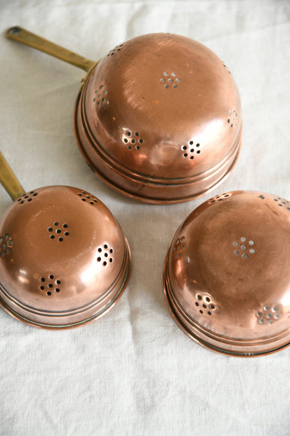 Vintage French Copper & Brass Graduated Colanders