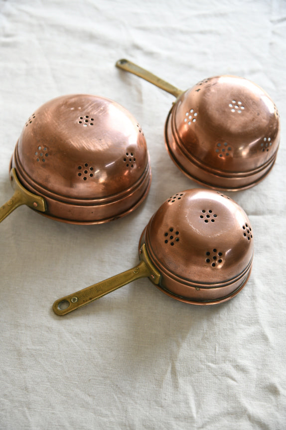 Vintage French Copper & Brass Graduated Colanders
