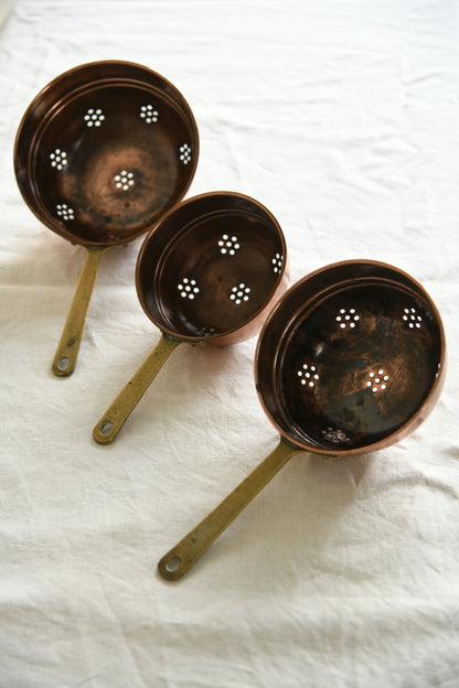 Vintage French Copper & Brass Graduated Colanders