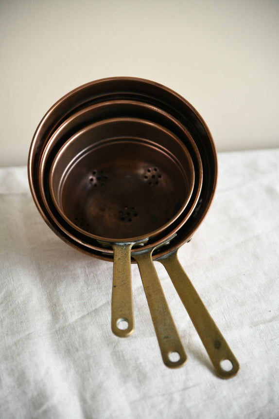 Vintage French Copper & Brass Graduated Colanders