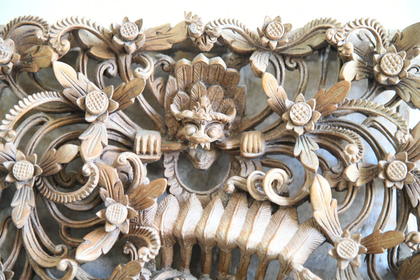 Large Balinese Carved Wood Panel Vishnu Riding Garuda