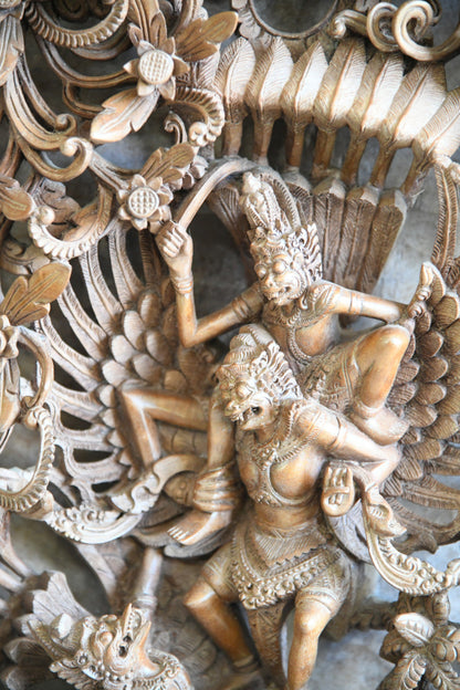 Large Balinese Carved Wood Panel Vishnu Riding Garuda