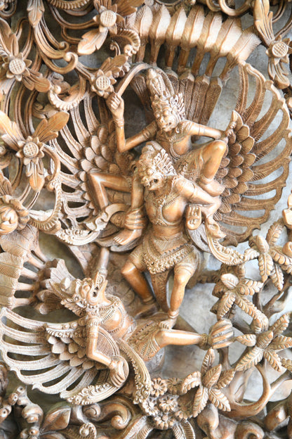 Large Balinese Carved Wood Panel Vishnu Riding Garuda