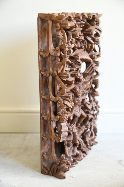 Large Balinese Carved Wood Panel Vishnu Riding Garuda