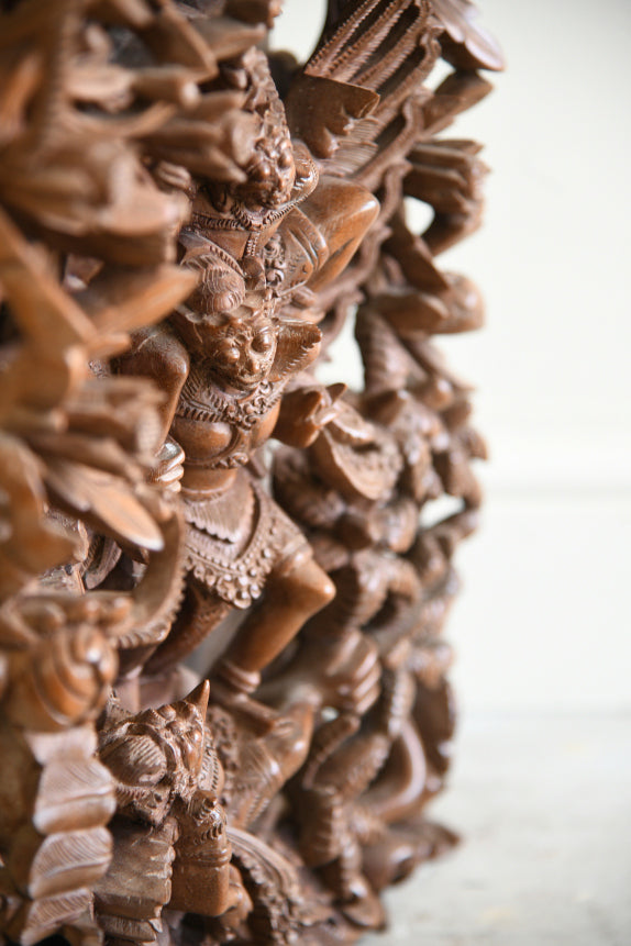 Large Balinese Carved Wood Panel Vishnu Riding Garuda