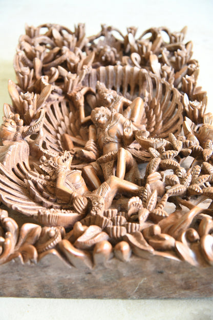 Large Balinese Carved Wood Panel Vishnu Riding Garuda