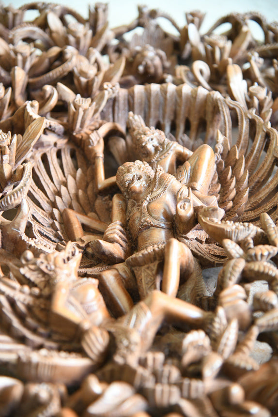 Large Balinese Carved Wood Panel Vishnu Riding Garuda