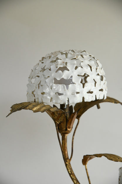 Vintage Italian White & Gold Hydrangea Table Lamp