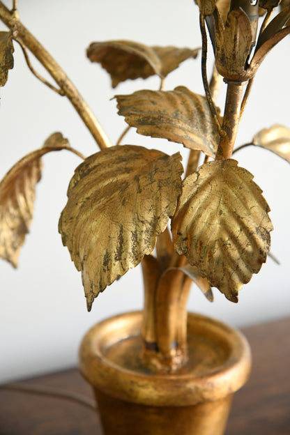 Vintage Italian White & Gold Hydrangea Table Lamp