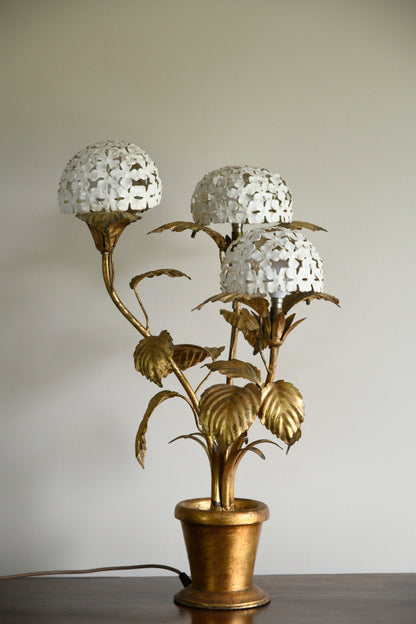 Vintage Italian White & Gold Hydrangea Table Lamp