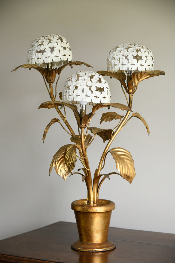 Vintage Italian White & Gold Hydrangea Table Lamp