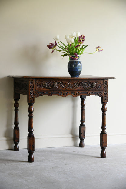 Antique Carved Oak Side Table