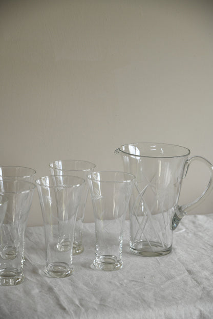 Etched Glass Water Jug & 6 Glasses