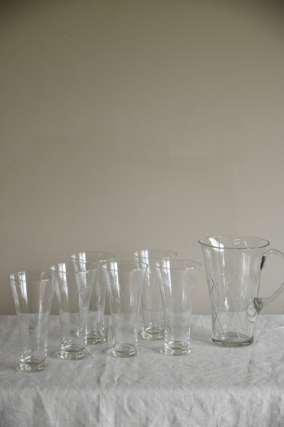 Etched Glass Water Jug & 6 Glasses