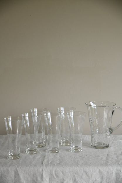 Etched Glass Water Jug & 6 Glasses