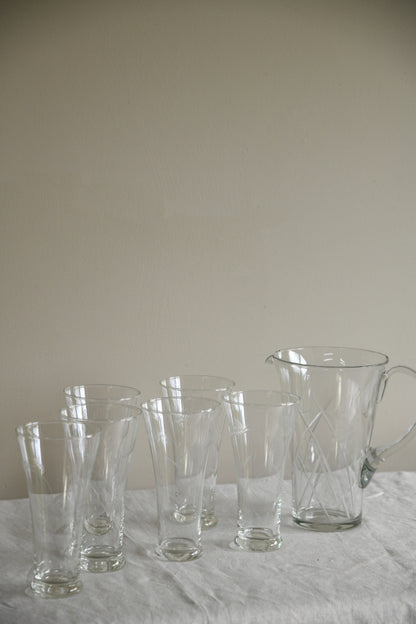 Etched Glass Water Jug & 6 Glasses