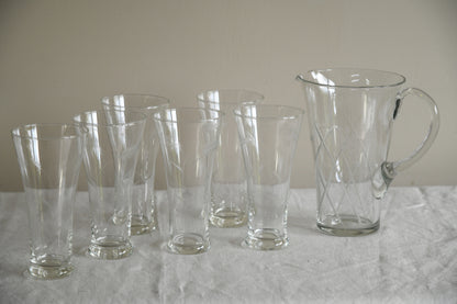 Etched Glass Water Jug & 6 Glasses
