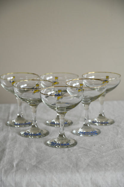 6 Vintage Babycham Glasses