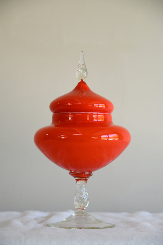 Retro Red Glass Covered Dish