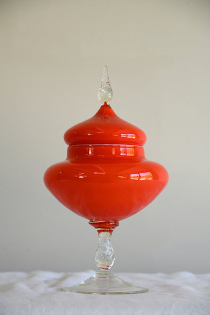 Retro Red Glass Covered Dish
