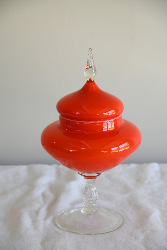 Retro Red Glass Covered Dish