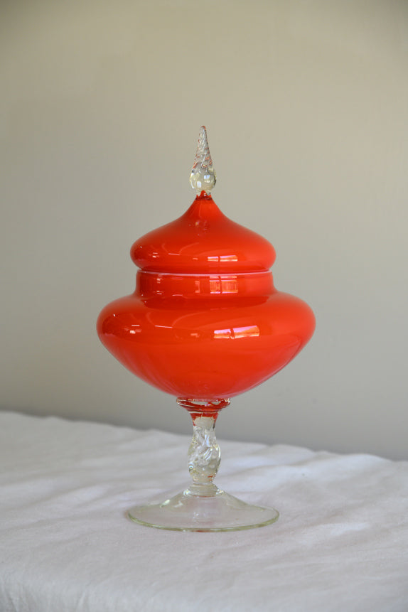 Retro Red Glass Covered Dish
