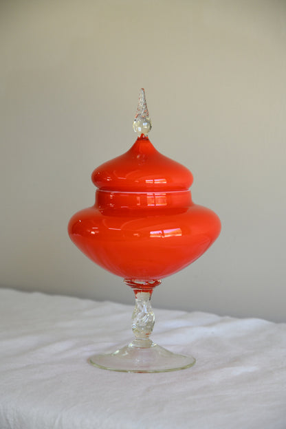 Retro Red Glass Covered Dish