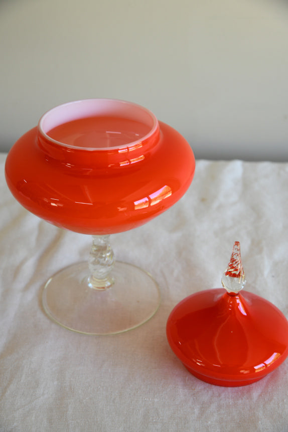 Retro Red Glass Covered Dish