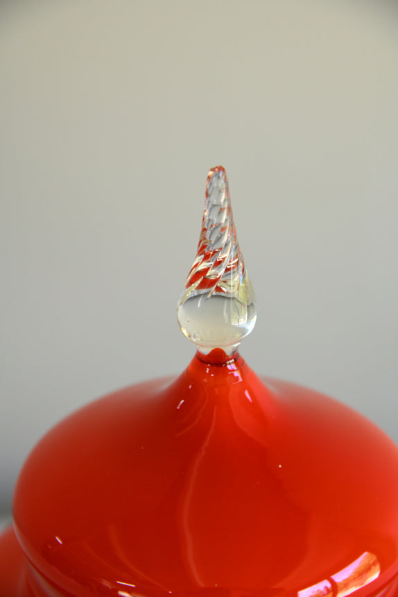 Retro Red Glass Covered Dish