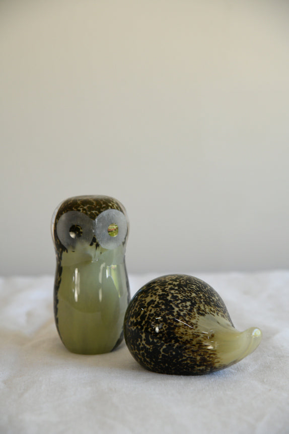 Wedgwood Owl & Hedghog Glass Paperweights
