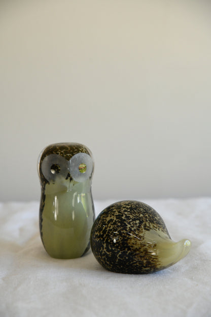 Wedgwood Owl & Hedghog Glass Paperweights