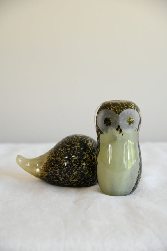 Wedgwood Owl & Hedghog Glass Paperweights