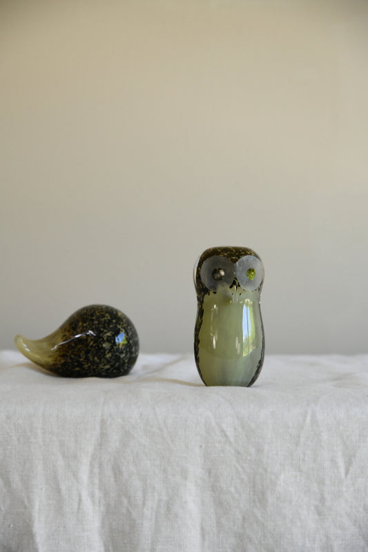 Wedgwood Owl & Hedghog Glass Paperweights
