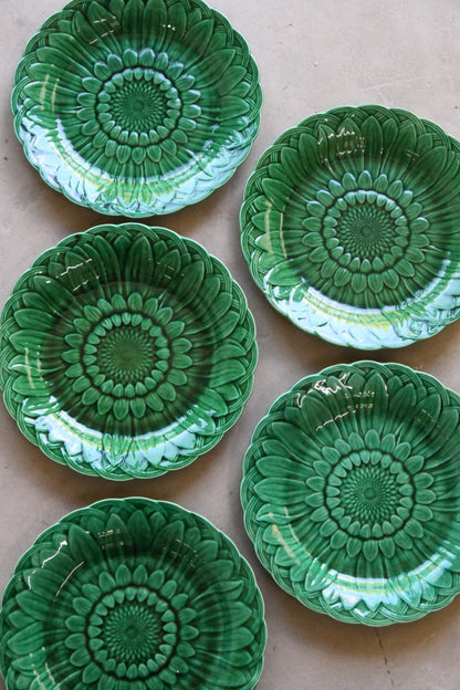 5 Wedgwood Green Sunflower Majolica Plates