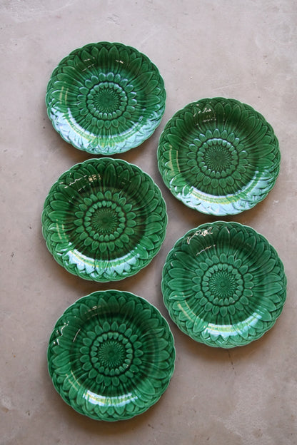 5 Wedgwood Green Sunflower Majolica Plates
