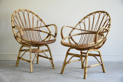 Pair Retro Cane Occasional Chairs