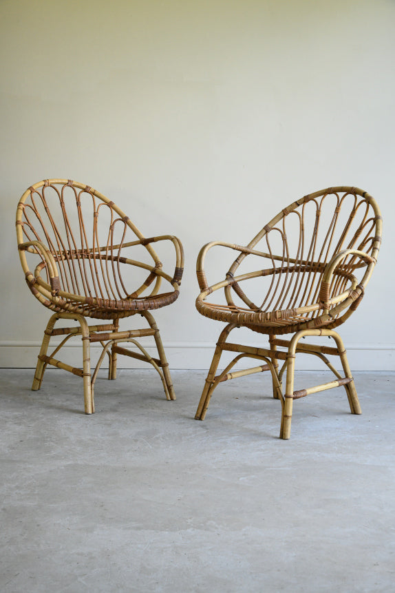 Pair Retro Cane Occasional Chairs
