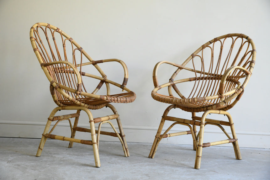 Pair Retro Cane Occasional Chairs