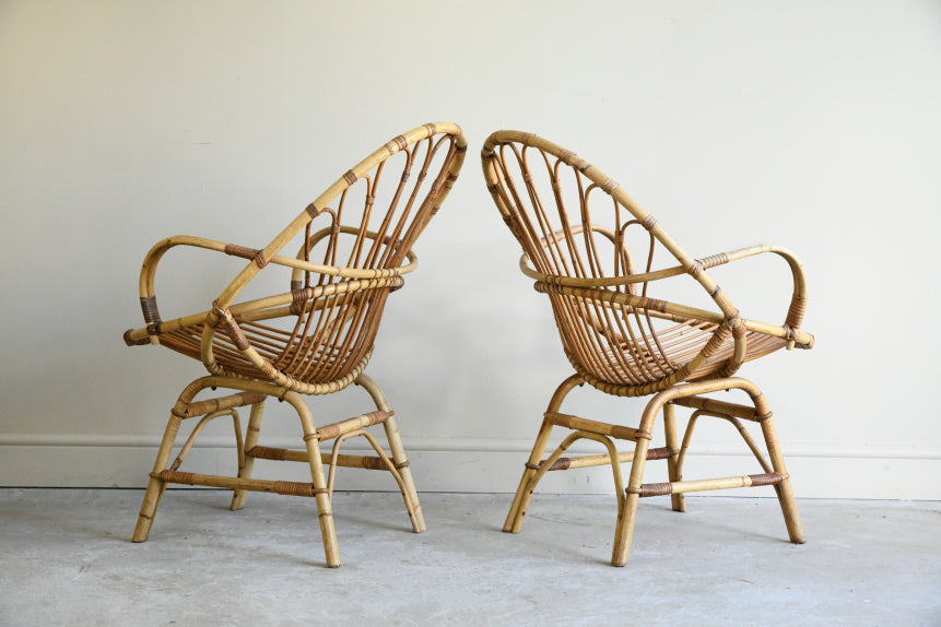 Pair Retro Cane Occasional Chairs