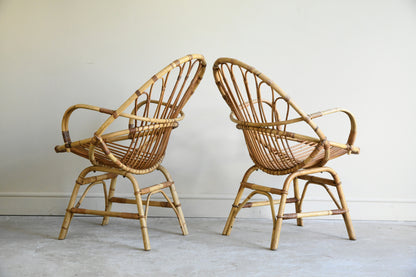 Pair Retro Cane Occasional Chairs