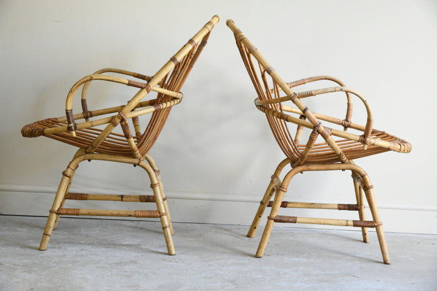 Pair Retro Cane Occasional Chairs