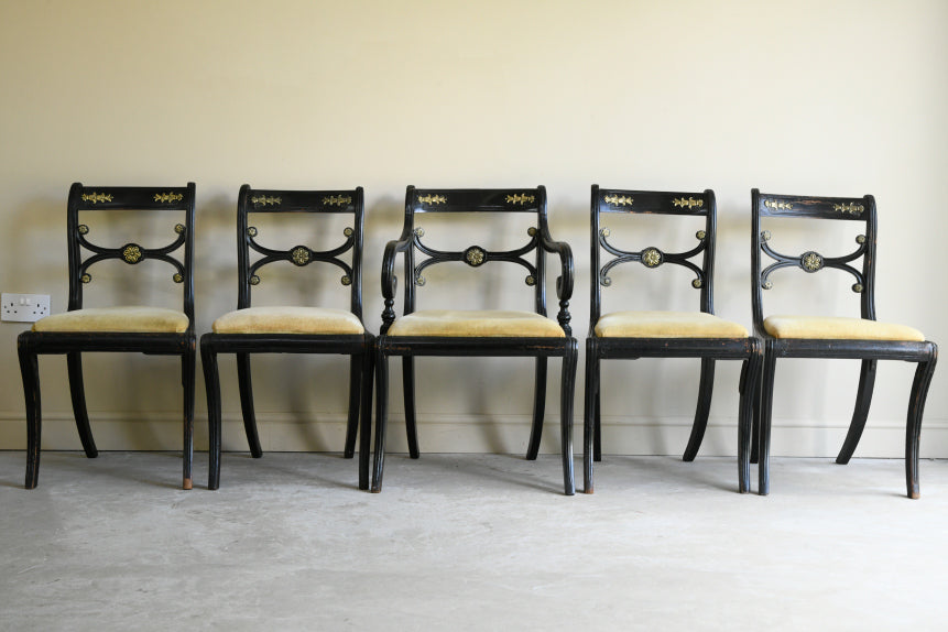 5 Antique Ebonised Dining Chairs